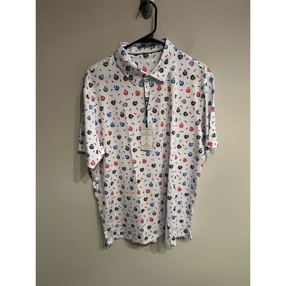 Maelreg Mens Large Performance Polo Skull Bones Multicolor Print Golf - Picture 1 of 8